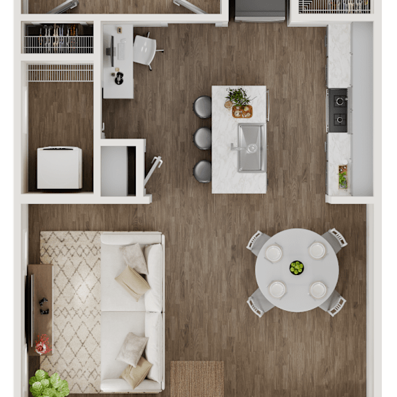 Thumbnail 1 of 9 3-D rendering of a 1-bedroom, 1-bathroom apartment at Turnberry Park Luxury Rental Homes in Gardendale, AL