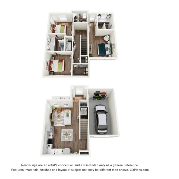 Thumbnail 1 of 3 rendering of a two-bedroom townhouse at West Row Lofts and Townhomes in Birmingham, AL