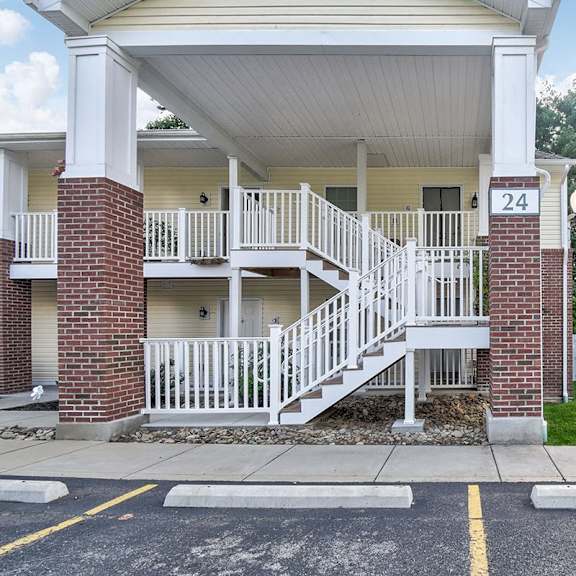 a white building with the number 24 on it.