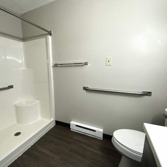 a small bathroom with a toilet and a shower