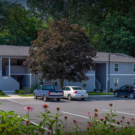apartment building with flowers