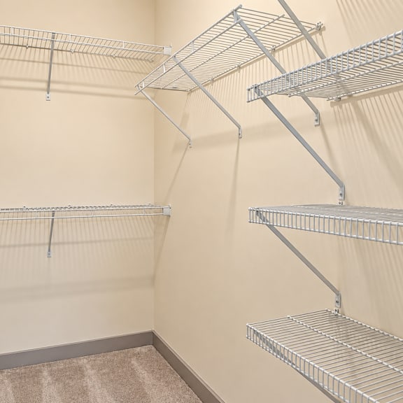 empty shelves in a room.