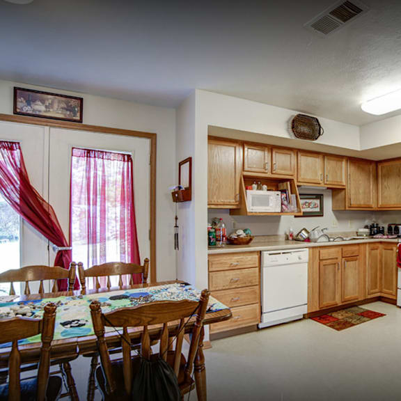 kitchen cabinets and table