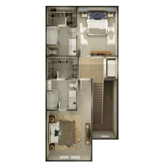 Thumbnail 2 of 23 A floor plan of a house with a kitchen, living room, and bedrooms.