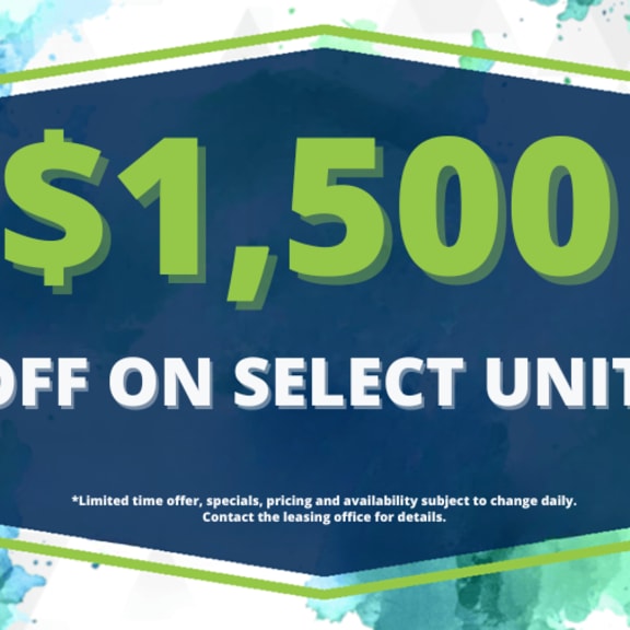 a promotional image offering $1,500 off on select units.