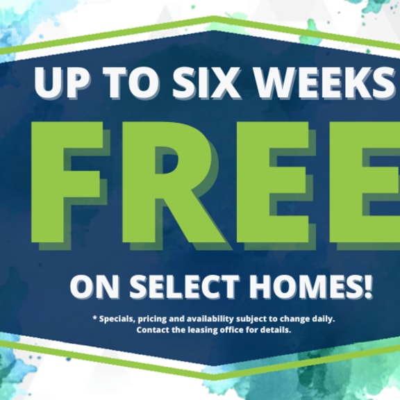 a promotional image advertising up to six weeks free on select homes.