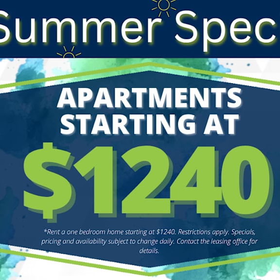 a poster advertising summer special apartments starting at $1240.