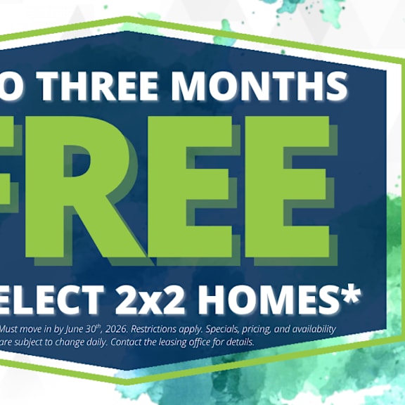 a promotional image offering up to three months free on select 2x2 homes.