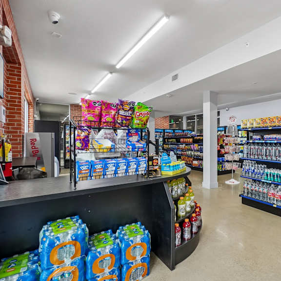 a store interior with a variety of products on display.