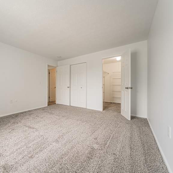 carpeted bedroom with walk-in closet