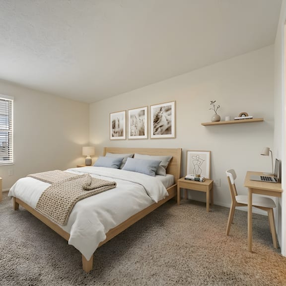 a room with a carpeted floor and a window with blinds at hunt club apartments, copley, 44321