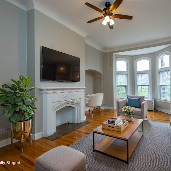 modern living area at heights collection apartments, cleveland heights, oh 44106