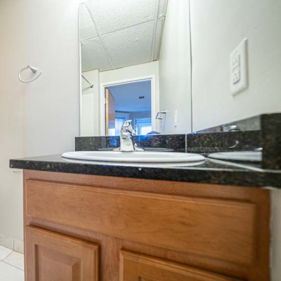 guest bathroom at tremont terraces apartments, cleveland