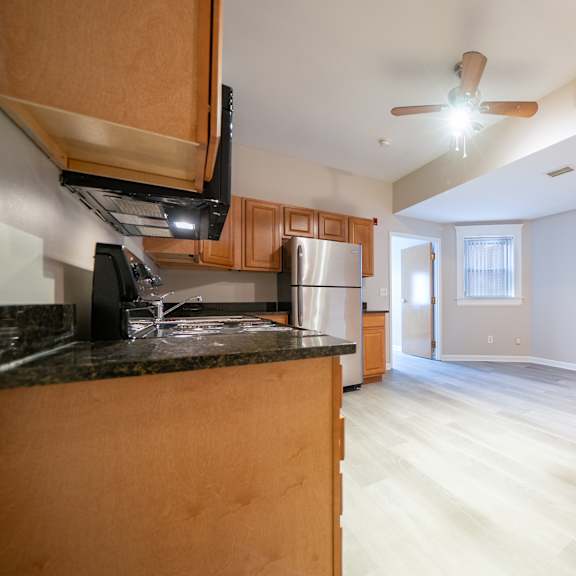 stylish kitchen at tremont terraces apartments, cleveland, oh, 44113
