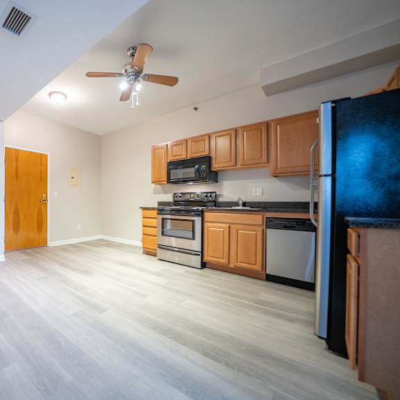 renovated kitchen at tremont terraces apartments, ohio, 44113
