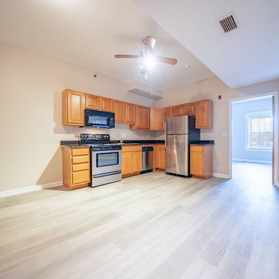 open concept kitchen at tremont terraces apartments, cleveland, 44113