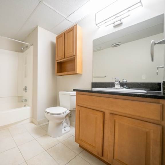 bathroom at tremont terraces apartments, cleveland, oh, 44113