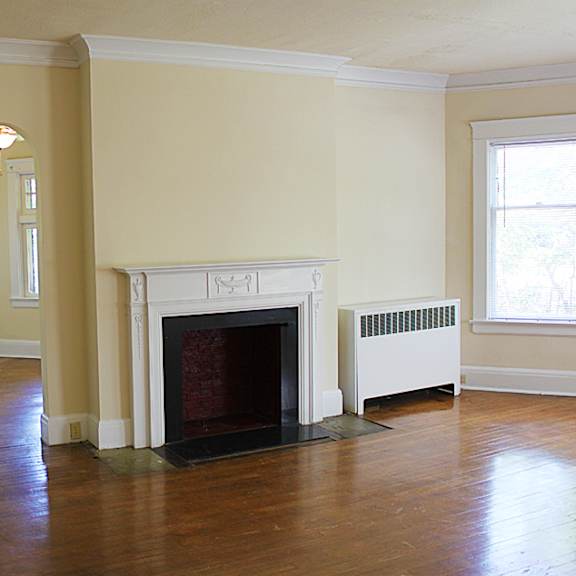 decorative fireplace at integrity cleveland heights apartments, cleveland heights