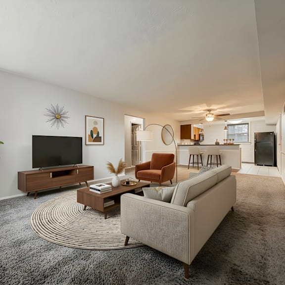 main living room at river run apartments, warren, 44485