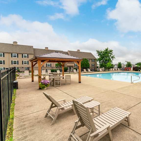 swimming pool area at renova of brunswick apartments, brunswick, 44212