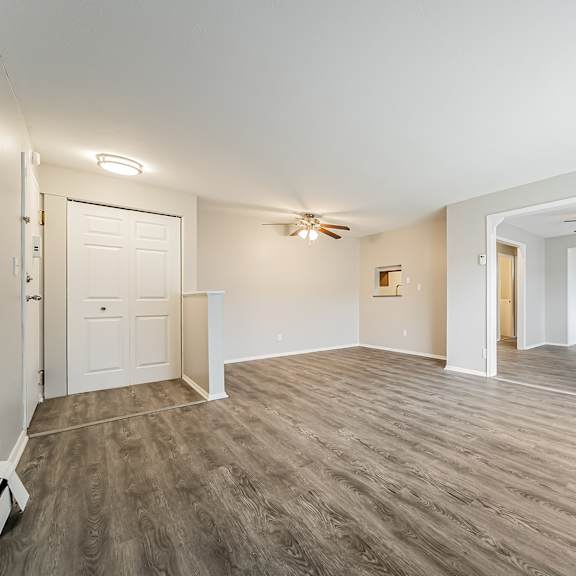 living room with entrance to dining room at integrity chardon apartments, chardon,  ohio