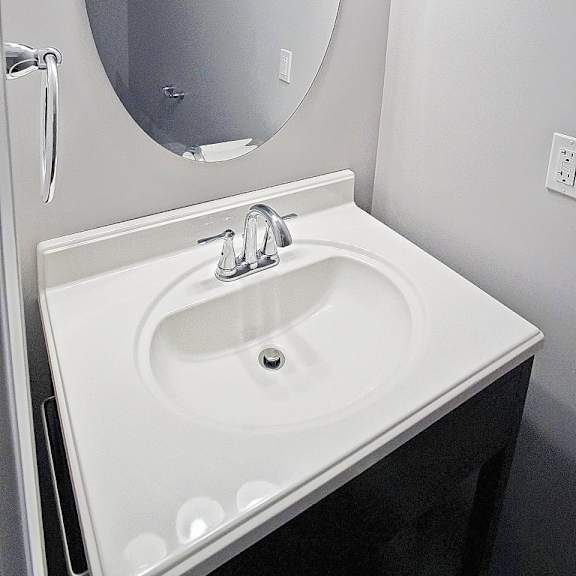 master bathroom with floating vanity.