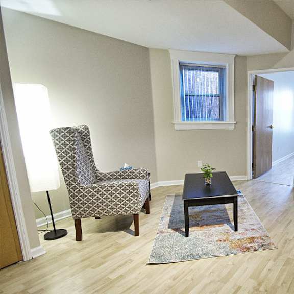living room with dining area at tremont terraces apartments, cleveland, ohio