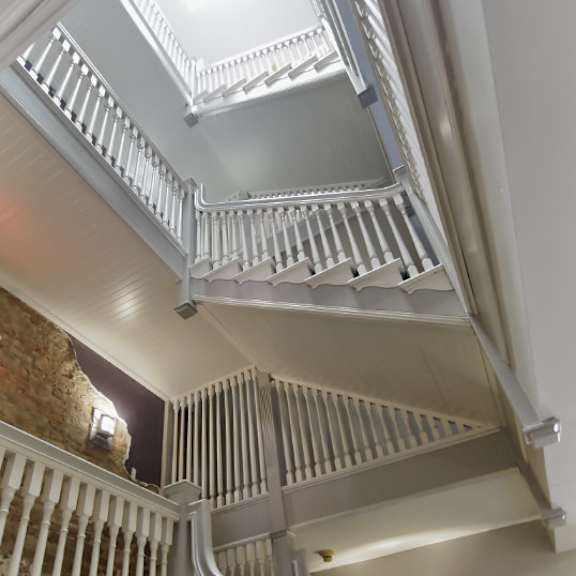 architectural staircase at tremont terraces apartments, cleveland, oh