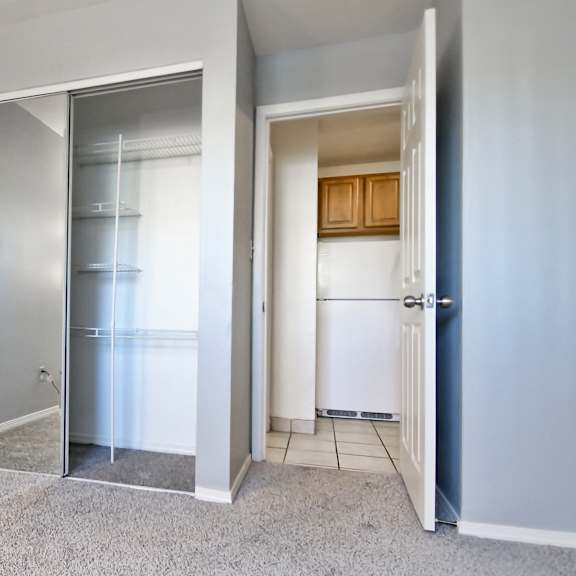 bedroom with closet organizers