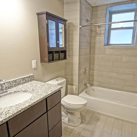 renovated bathroom at integrity cleveland heights apartments, cleveland heights, 44106