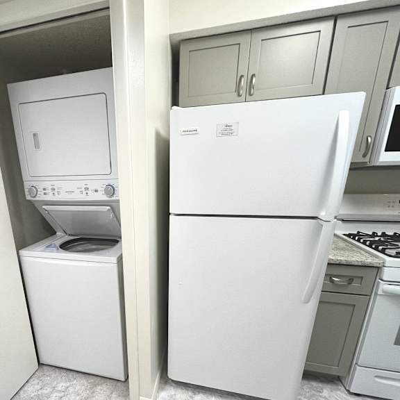 in-unit washer/dryer off of kitchen at atrium in the village, beachwood, oh