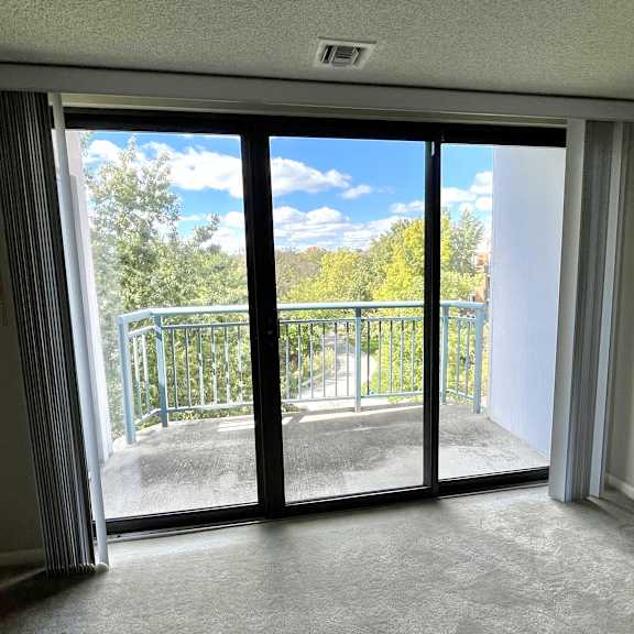 view from fourth floor balcony off living room at atrium in the village, beachwood, 44122