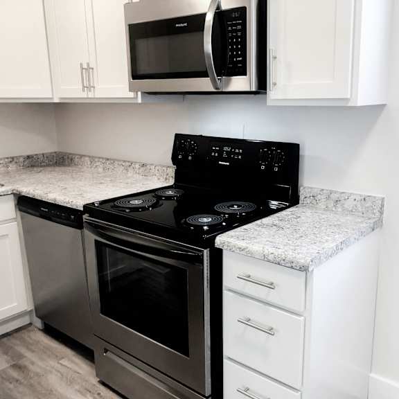 right side of renovated kitchen at eagles landing apartments, integrity realty, kent, oh, 44240