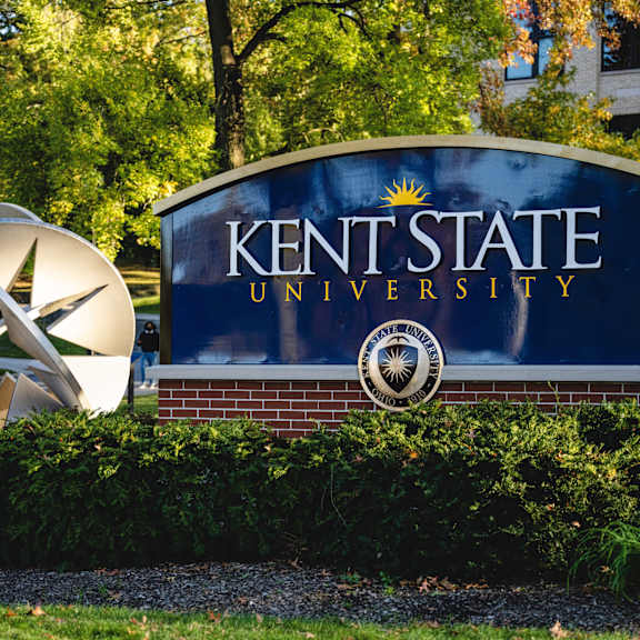 kent state university sign at jordan court apartments, integrity realty, kent, oh