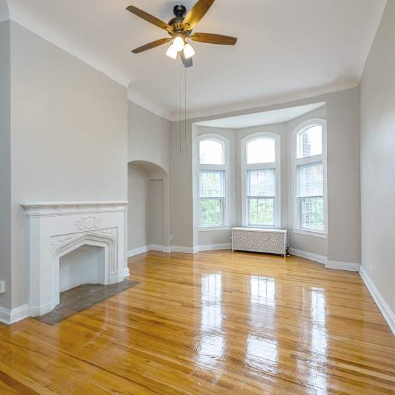 updated living room at heights collection apartments, cleveland heights, oh 44106