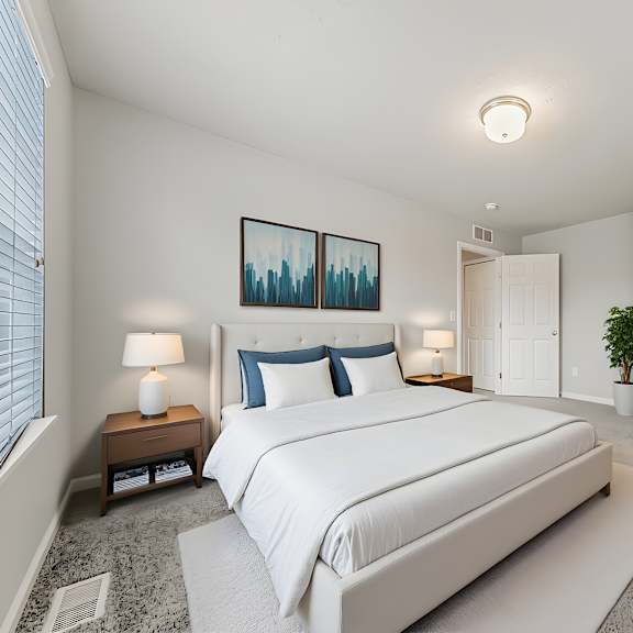 example of a furnished townhome bedroom.