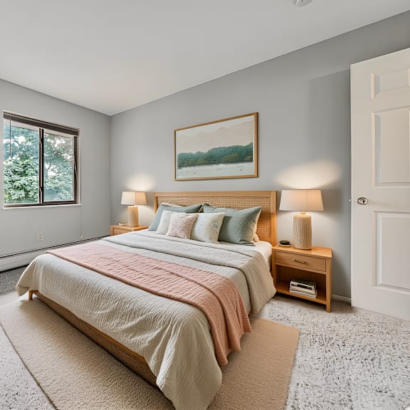 a bedroom with a large bed and a window. at integrity berea apartments, berea, 44017