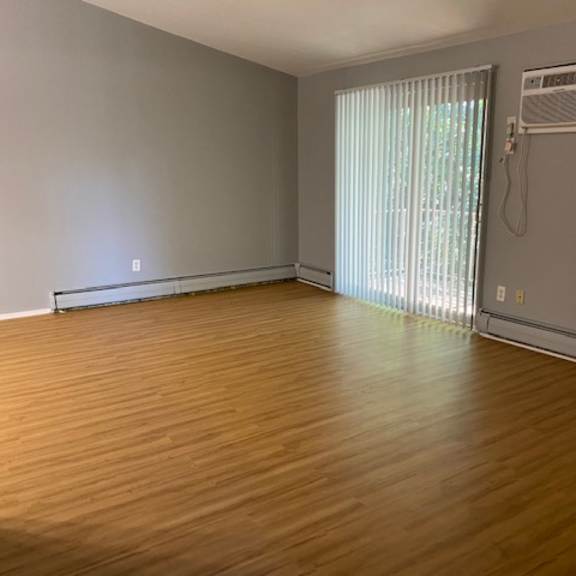 living room with plank flooring