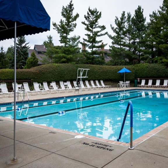 community swimming pool with seating.at atrium in the village, ohio