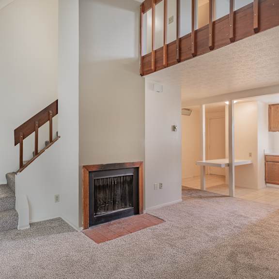 vaulted ceilings and fireplaces at woodland pointe apartments and townhomes, integrity realty, kent