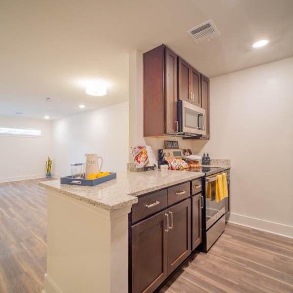 plenty of counter space in the kitchen and living room