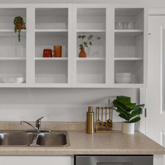 Thumbnail 3 of 21 Kitchen with cabinets and shelves at Yellowstone Landing, Belgrade, Montana