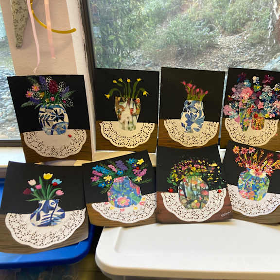 a set of greeting cards with floral designs on them.