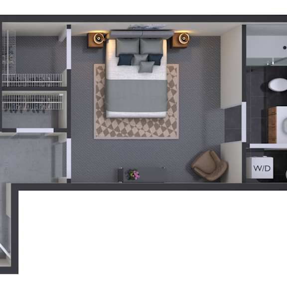 Thumbnail 1 of 2 A floor plan of a house with a kitchen, living room, and bathroom.