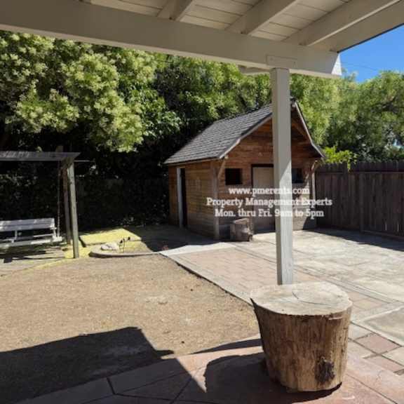 a wooden structure with a sign that reads "www.paparemuco.com" is in the background of a patio area.