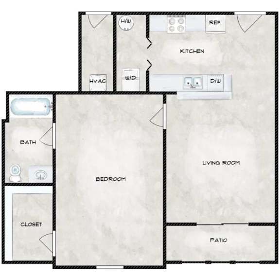 Thumbnail 2 of 2 A floor plan of a house with a kitchen, living room, bedroom, bathroom, and closet.