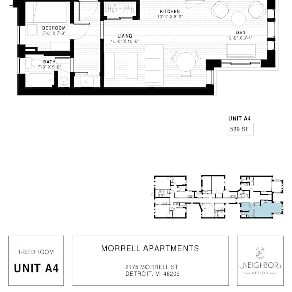 one bedroom 589 sf