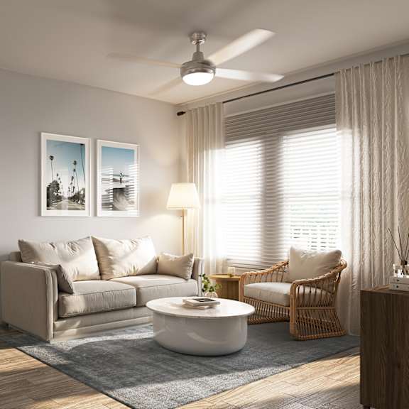 Thumbnail 3 of 4 A modern living room with a dining area and a kitchen in the background at Allegra at Cocoa in Cocoa, FL, 32926