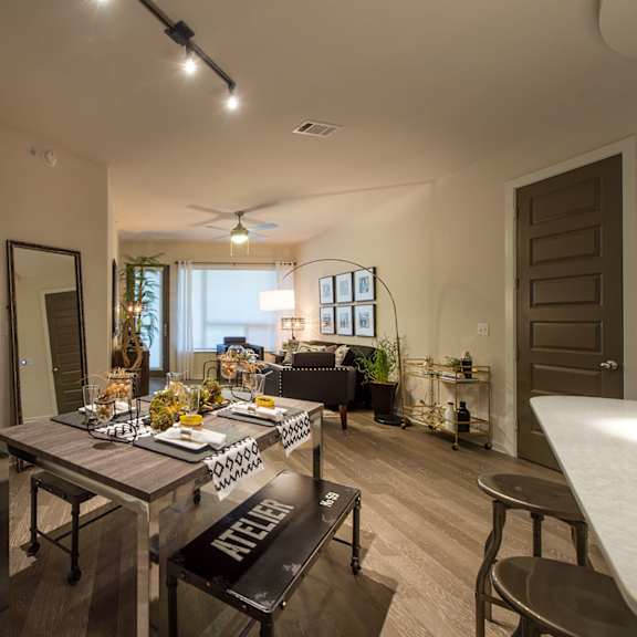 elegant dining space at revl heights apartments, the barvin group, houston, tx