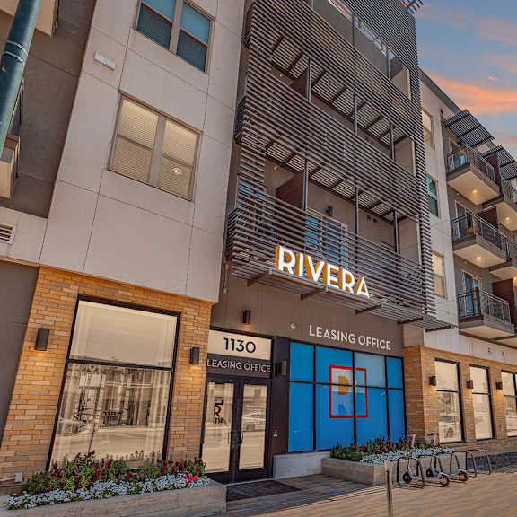 the rivera apartments building has a leasing office on the ground floor.